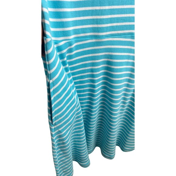 Talbots Edie Knit Fit & Flare Stripe Sleeveless Dress Turquoise & White Medium - Picture 8 of 15